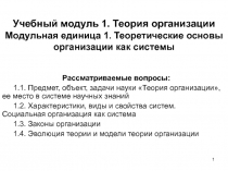 Учебный модуль 1. Теория организации Модульная единица 1. Теоретические основы