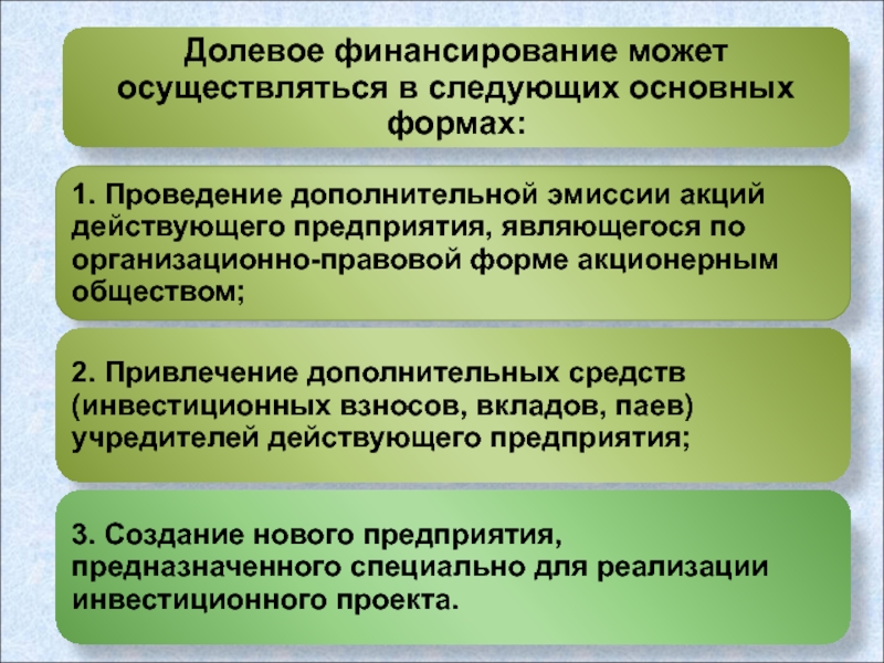 Долевое финансирование инвестиционных проектов