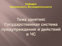 Кафедра: Безопасность Жизнедеятельности
Тема занятия: Государственная система