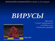 КЕРЧЕНСКИЙ МЕДИЦИНСКИЙ КОЛЛЕДЖ им. Г.К.. Петровой
ВИРУСЫ
выполнил :
Студент