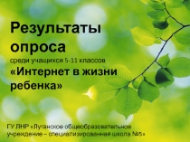 Результаты опроса среди учащихся 5-11 классов Интернет в жизни ребенка