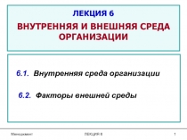 ЛЕКЦИЯ 6 ВНУТРЕННЯЯ И ВНЕШНЯЯ СРЕДА ОРГАНИЗАЦИИ