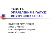 Тема 12. УПРАВЛІННЯ В ГАЛУЗІ ВНУТРІШНІХ СПРАВ