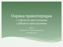 Охрана правопорядка 1. Субъекты преступления 2.Объекты преступления