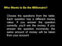 Choose the questions from the table. Each question has a different money value