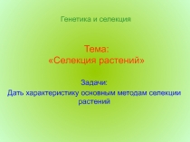 Тема: Селекция растений
Задачи:
Дать характеристику основным методам селекции