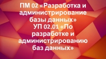 ПМ 02 Разработка и администрирование базы данных УП 02.01 По разработке и