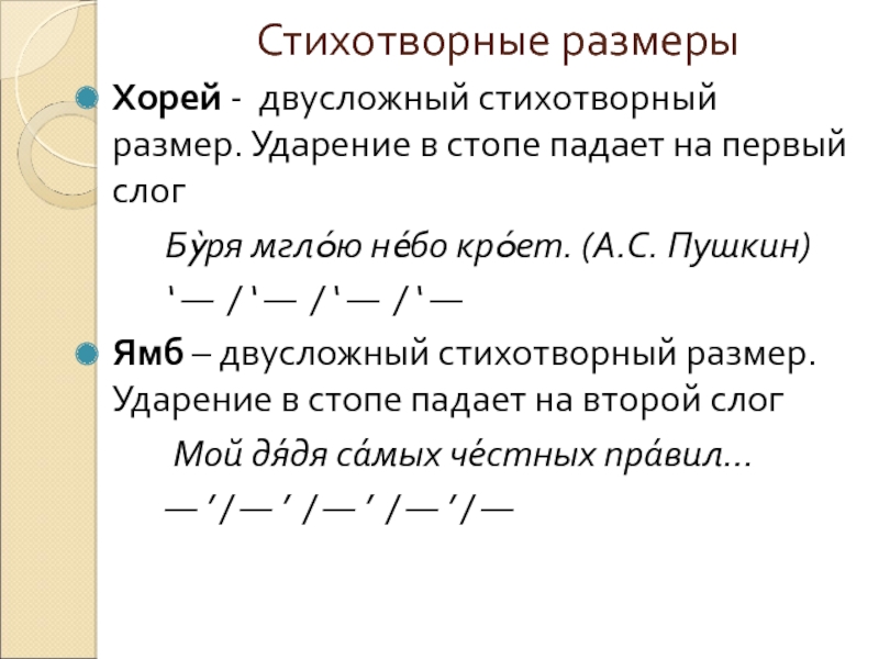 Презентация 6 класс двусложные размеры стиха