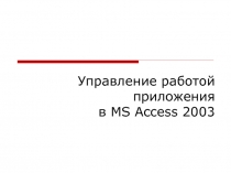 Управление работой приложения в MS Access 200 3