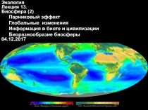 Экология
Лекция 13.
Биосфера (2)
Парниковый эффект
Глобальные