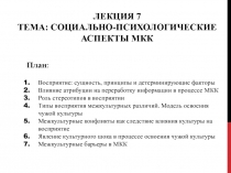 Лекция 7 Тема: Социально-психологические аспекты МКК