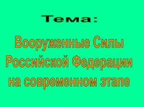 Тема:
Вооруженные Силы
Российской Федерации
на современном этапе