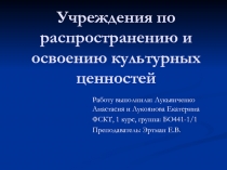 Учреждения по распространению и освоению культурных ценностей