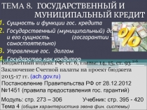 ТЕМА 8. ГОСУДАРСТВЕННЫЙ И МУНИЦИПАЛЬНЫЙ КРЕДИТ
Сущность и функции гос