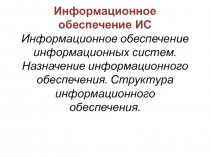 Информационное обеспечение ИС Информационное обеспечение информационных систем