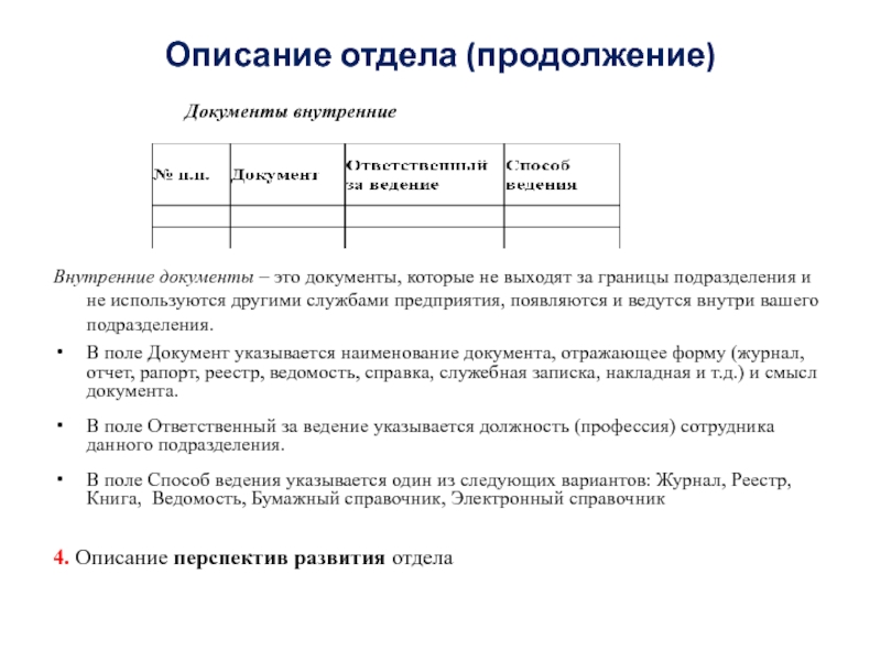 Отдел продолжение. Описание отдела. Внутренние документы. Описание_департамента. Внутренние документы гостиницы курсовая работа.