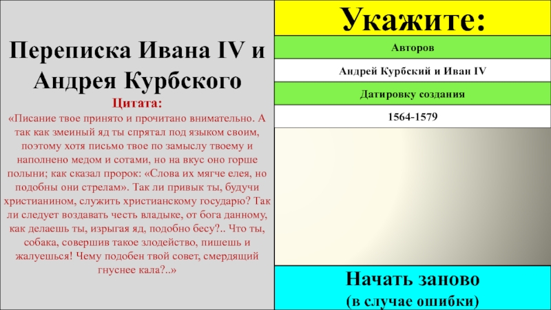 Переписка андрея курбского с иваном грозным презентация