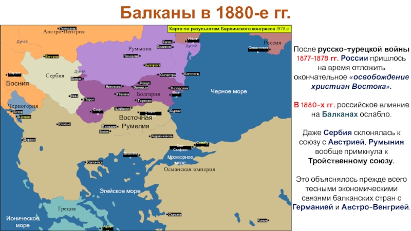 Балканы в 1880-е гг.После русско-турецкой войны 1877-1878 гг. России. 