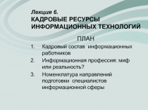 Лекция 6. КАДРОВЫЕ РЕСУРСЫ ИНФОРМАЦИОННЫХ ТЕХНОЛОГИЙ