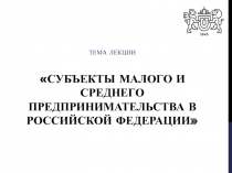 Тема лекции  субъекты малого и среднего предпринимательства в Российской