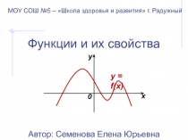 Функции и их свойства
Автор: Семенова Елена Юрьевна
y
y = f( x )
0
x
МОУ СОШ №