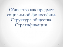 Общество как предмет социальной философии. Структура общества. Стратификация