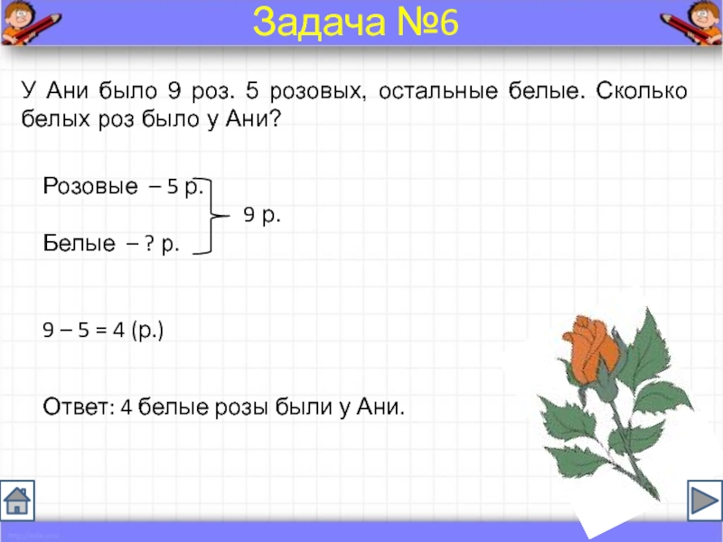 Сколько белых. У Ани было 9 роз 5 розовых остальные белые сколько белых роз было.