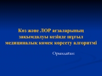 Көз және ЛОР ағзаларының зақымдалуы кезінде шұғыл медициналық көмек көрсету а