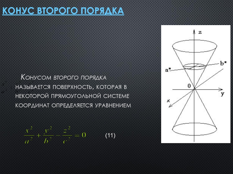 Система 1 порядка 2 порядка. Уравнение конуса второго порядка. Конус вращения уравнение. 