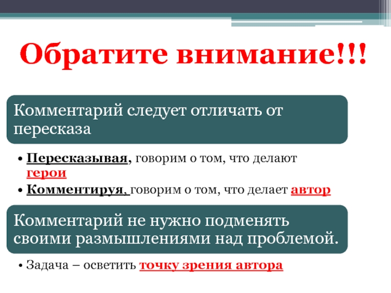 Авторы комментариев. Внимание разъяснение. Чем комментарий отличается от пересказа. Примечание внимание. ЕГЭ В комментариях пересказ.