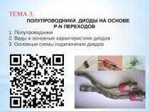 ТЕМА 3.
ПОЛУПРОВОДНИКИ. ДИОДЫ НА ОСНОВЕ P-N ПЕРЕХОДОВ
1. Полупроводники
2. Виды