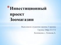 Инвестиционный проект Зоомагазин
