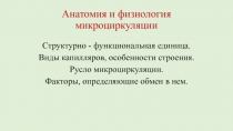Анатомия и физиология микроциркуляции