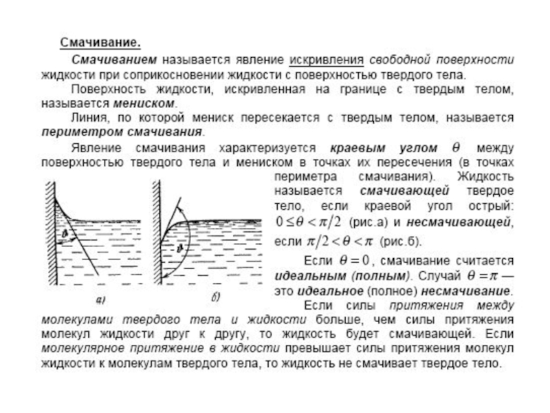 Смачивание и несмачивание физика 10 класс презентация