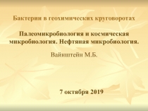 Бактерии в геохимических круговоротах Палеомикробиология и космическая