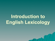 Introduction to English Lexicology