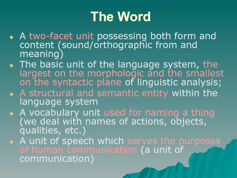 Speech unit. Linguistic Units. Levels of the language Lexicology. The Basic Units of language and Speech. Canadian English Lexicology.
