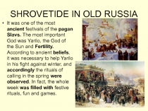 SHROVETIDE IN OLD RUSSIA