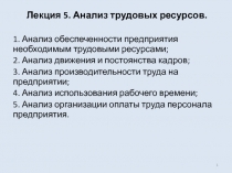 Лекция 5. Анализ трудовых ресурсов.
1. Анализ обеспеченности предприятия