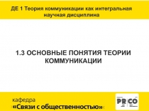 ДЕ 1 Теория коммуникации как интегральная
научная дисциплина
1.3 ОСНОВНЫЕ