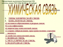 ХИМИЧЕСКАЯ СВЯЗЬ
ТИПЫ ХИМИЧЕСКОЙ СВЯЗИ.
КОВАЛЕНТНАЯ СВЯЗЬ:
а) механизм