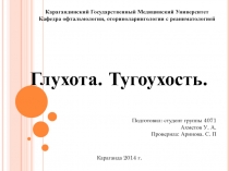 Глухота. Тугоухость.
Подготовил: студент группы 4071 Ахметов У. А.
Проверила: