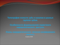 Топография полости зуба и каналов в разных группах зубов. Особенности