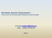 Костяев Антон Николаевич –
Технический инспектор труда Пермского