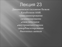 Динамическое состояние белков:
Катаболизм