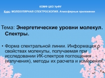 Тема: Энергетические уровни молекул. Спектры.
Форма спектральной линии
