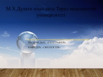 М.Х.Дулати атындағы Тараз мемлекеттік университеті
Мамандық: