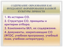 Содержание образования как фундамент формирования базовой культуры личности