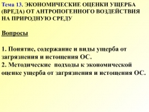 Тема 13. ЭКОНОМИЧЕСКИЕ ОЦЕНКИ УЩЕРБА (ВРЕДА) ОТ АНТРОПОГЕННОГО ВОЗДЕЙСТВИЯ НА