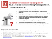 Психологічні технології бізнес-тренінгу
Тема 2. Бізнес-навчання та кар’єрне